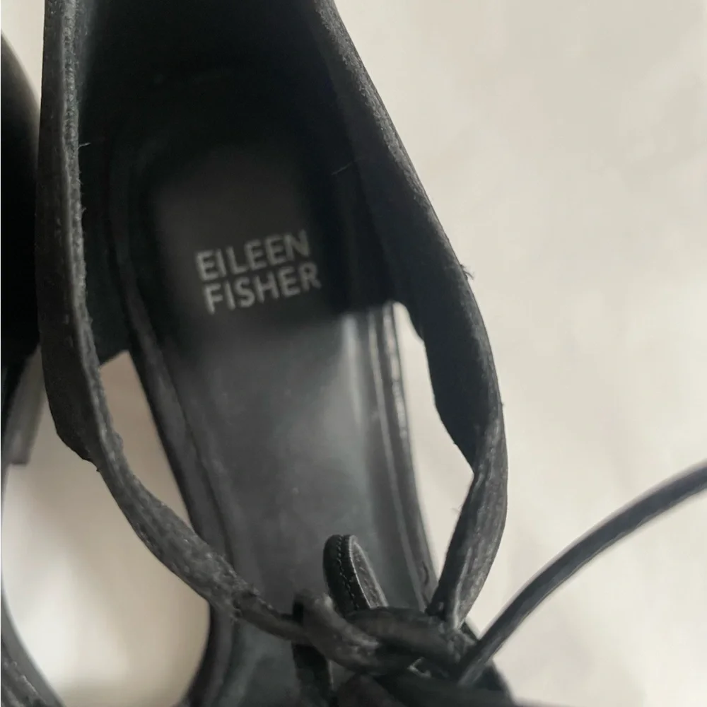 Eileen Fisher Ann Black Suede Tumbled Nubuck Ankle Tie Sandals Sz 7.5 Block Heel